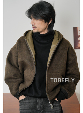 Tobefly连帽拉链羊毛混纺休闲夹克25秋冬新款慵懒百搭外套F5018