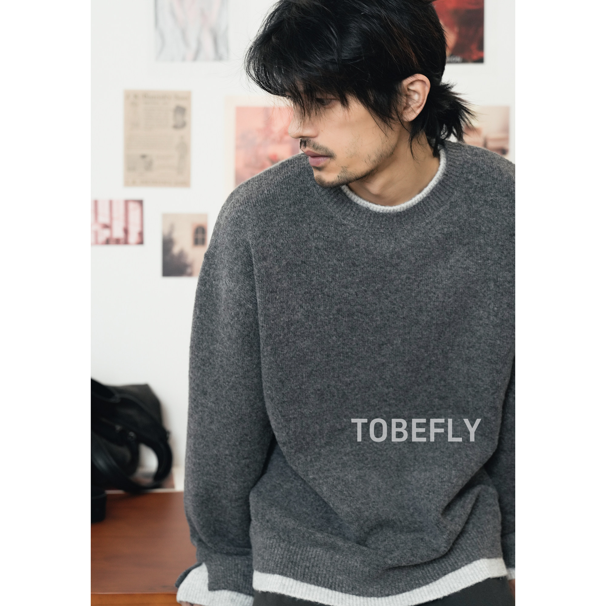 Tobefly假两件保暖毛衣25秋冬新款复古休闲撞色宽松毛线衫XJ2688,男装,针织衫/毛衣,淘宝优惠券,粉丝福利购,淘宝优惠卷