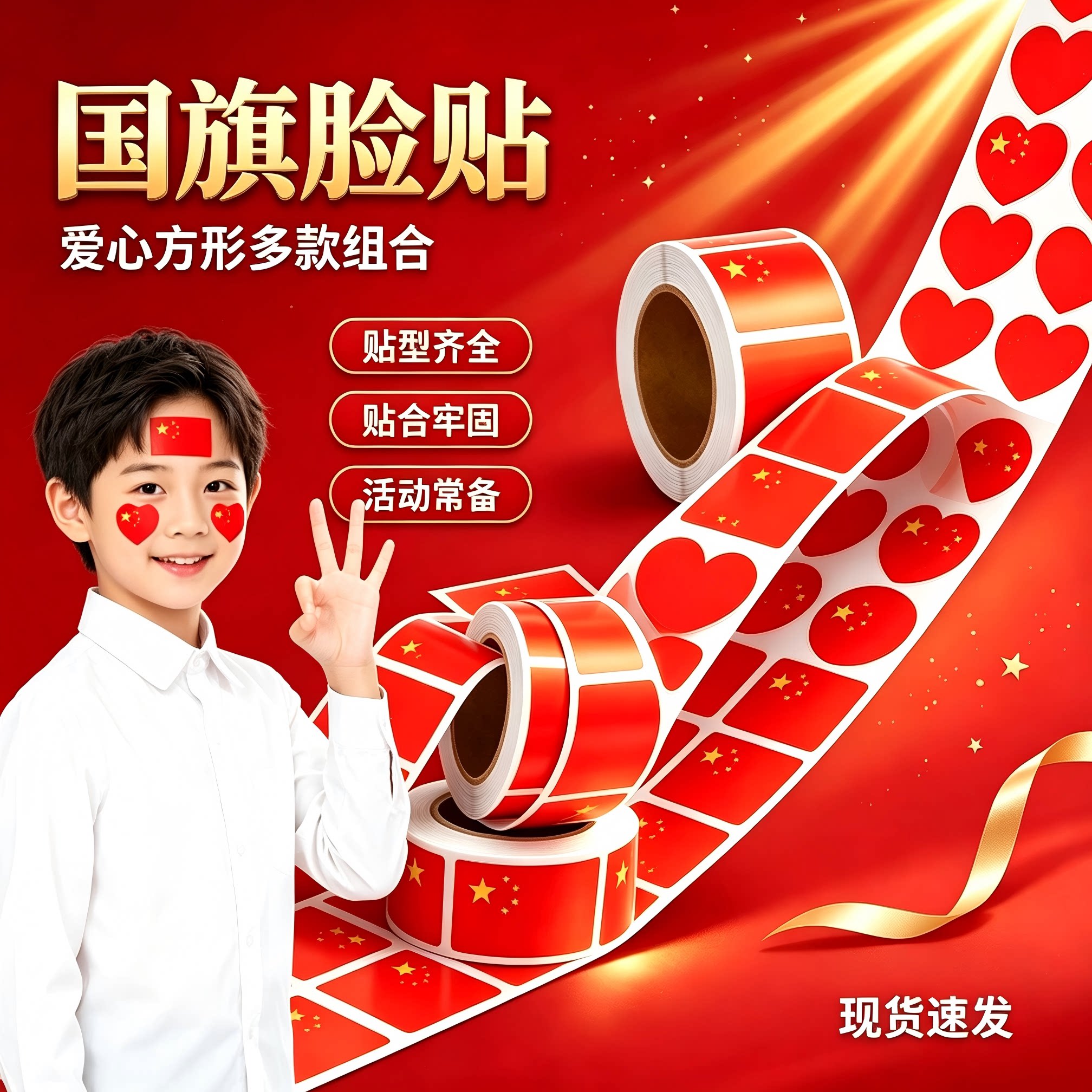国旗贴纸脸贴心形贴画儿童国庆