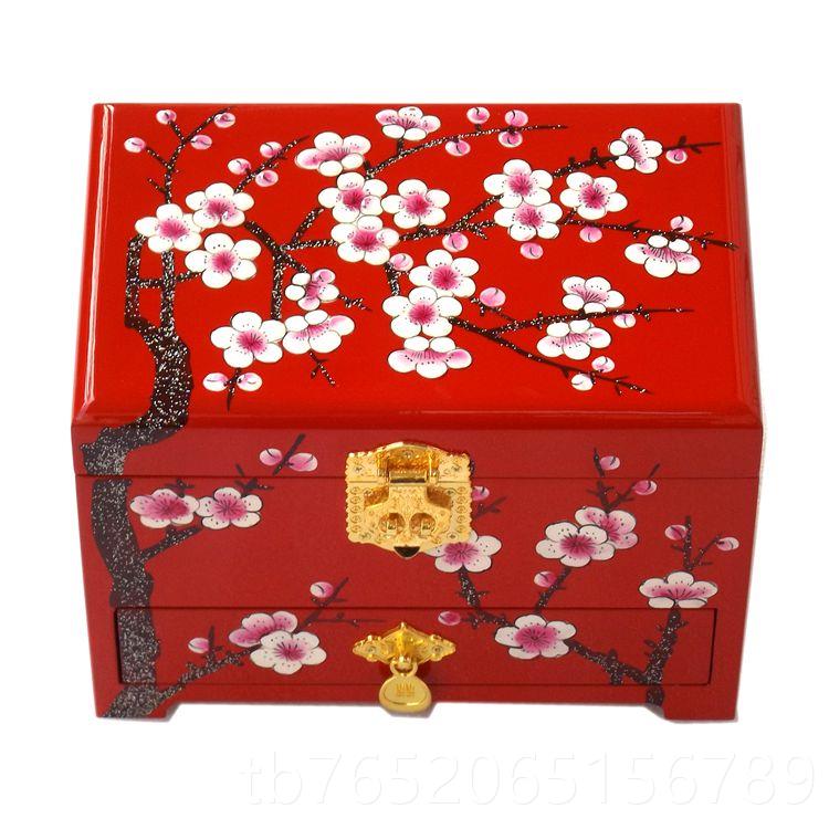 正品陪大嫁平遥推光漆器首饰盒螺细古风质古梳妆盒中木式结复婚带