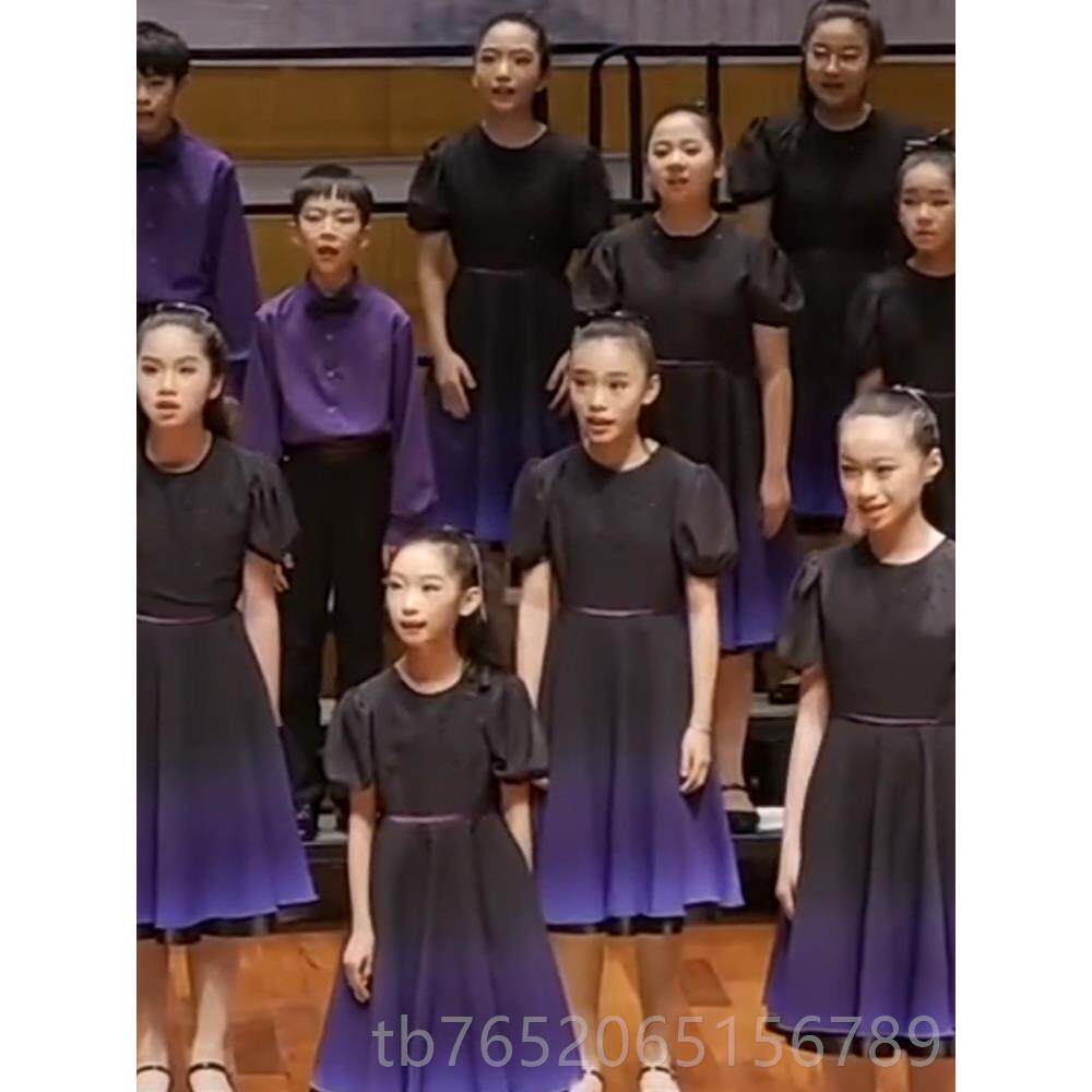 正品六一儿童服唱服演出男女童礼服中装小学生表合演朗诵纱裙大合