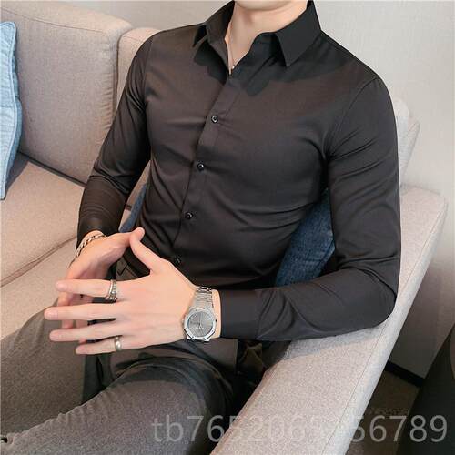 正品男士黑长袖衬衫修身打底衬商务休闲职衣业正装工色作服上班衬