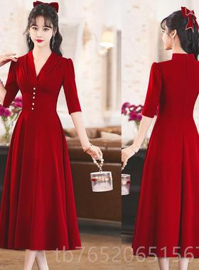正品酒店开业礼仪宾旗袍女大红色长款中国复古奖礼颁服风合迎唱演