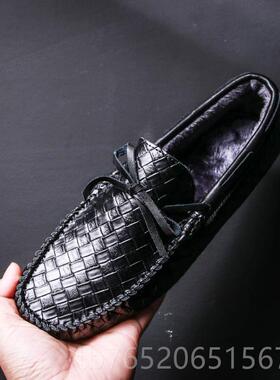 正品2风024船年夏英季真皮豆豆鞋男透气编织皮鞋懒人鞋伦驾车鞋套