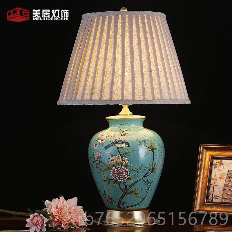 正品美式中式全铜陶瓷台灯厅卧室床头灯温馨光调乡村复鸟古客花创,家装灯饰光源,装饰台灯,淘宝优惠券,粉丝福利购,淘宝优惠卷