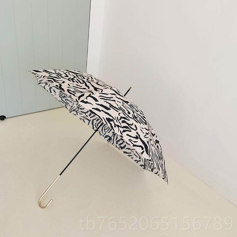 正品ins冷伞淡风斑马豹纹刺绣金属手超轻细手开晴柄边雨甩干女长
