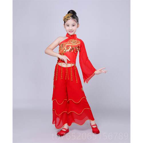 正品演新款儿童古典舞出少儿歌扇子舞表演服民族风女仙秧水袖飘逸