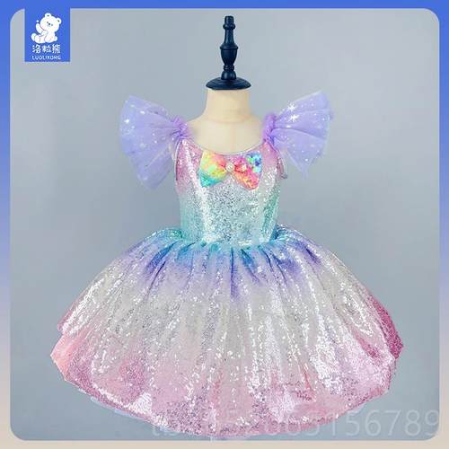正品女童芭蕾舞小裙六一儿童蓬蓬裙出服天蹈鹅亮片演公主裙舞台表