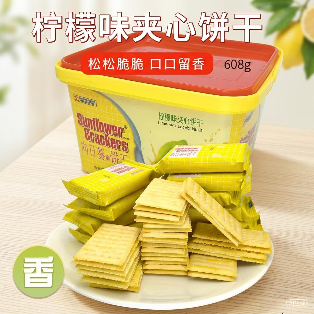 向日葵柠檬味夹心饼干608g盒装