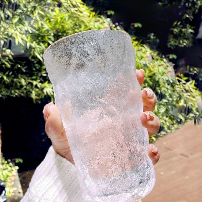 冰川纹玻璃杯子ins高颜值喝水杯家用女饮料啤酒杯咖啡杯子男