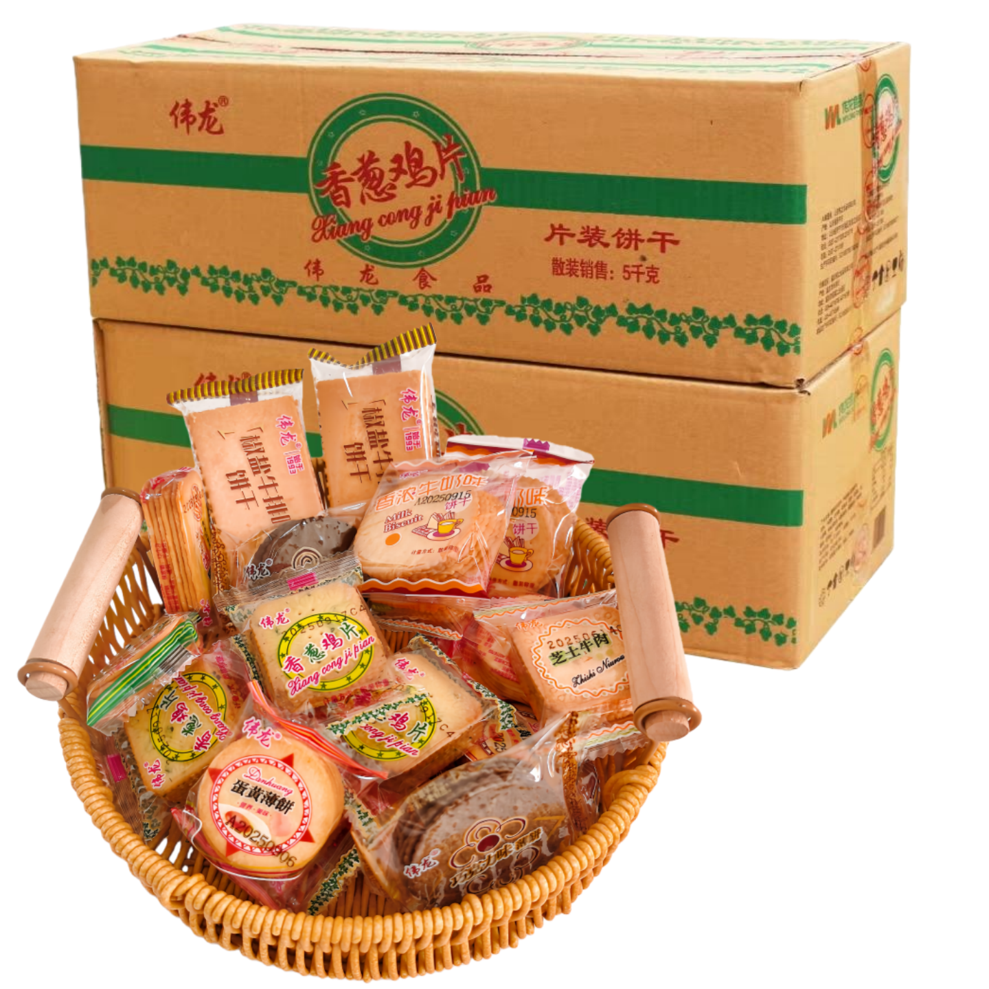 伟龙饼干香葱油鸡片整箱10斤