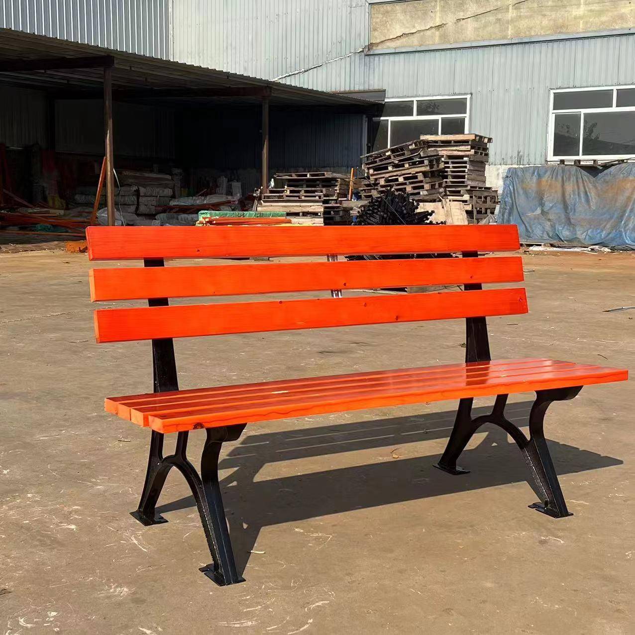 实木靠背椅铸铁脚椅子露天休闲座椅户外公园园林路边等候