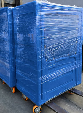 洗涤布草笼滚塑蓝色手推笼车干湿布漂染静音仓储笼700L异形