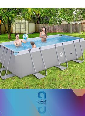 JILONG浅蓝色长型支架单水池户外大型支架水池养鱼池家庭游泳池