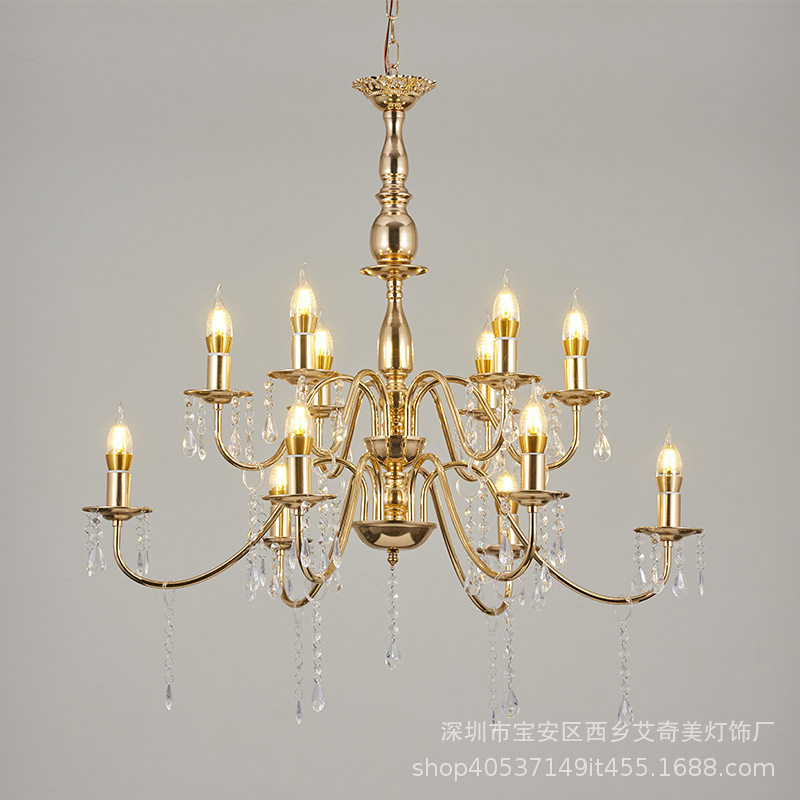 新款金色水晶铁艺婚庆吊水婚礼现场布置发光婚庆道具顶部装饰吊灯