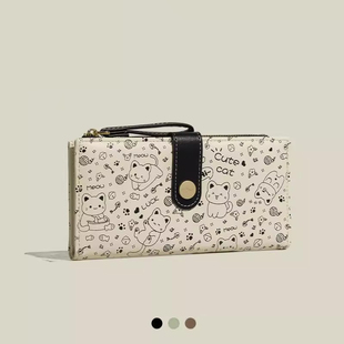 日系可爱猫咪卡通长款钱包女士大容量多功能时尚零钱包多卡位卡包