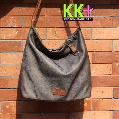 KK家头层牛皮拼织物托特包包
