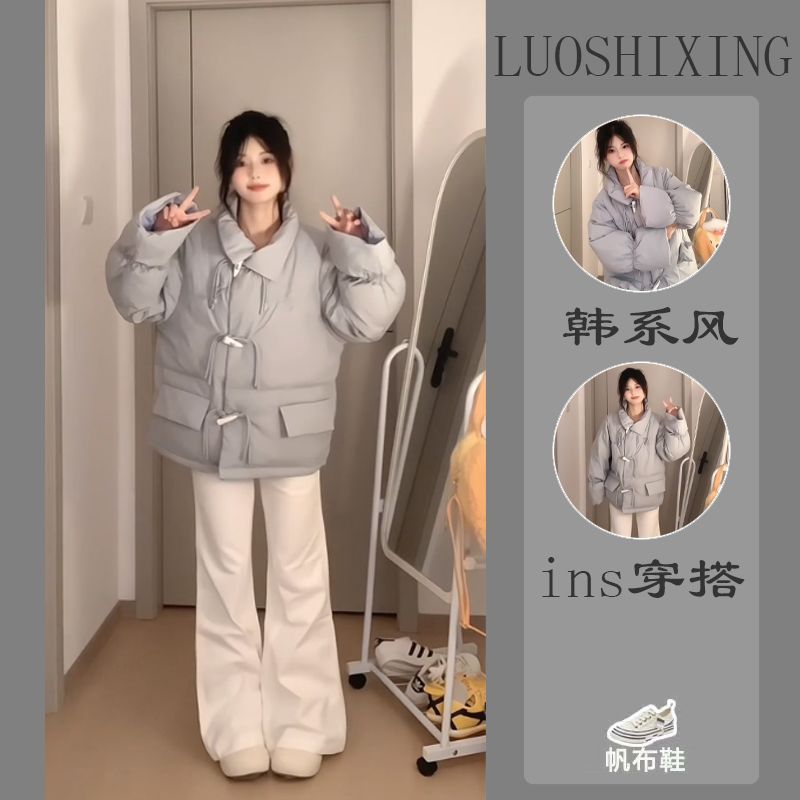韩版牛角扣加厚棉服保暖i