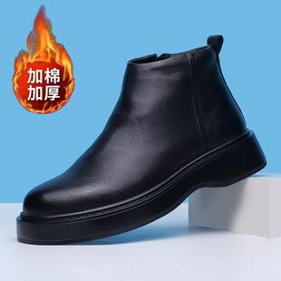 广暖州毛真皮羊靴皮一体加绒保男子切尔西靴真皮男鞋高帮皮鞋