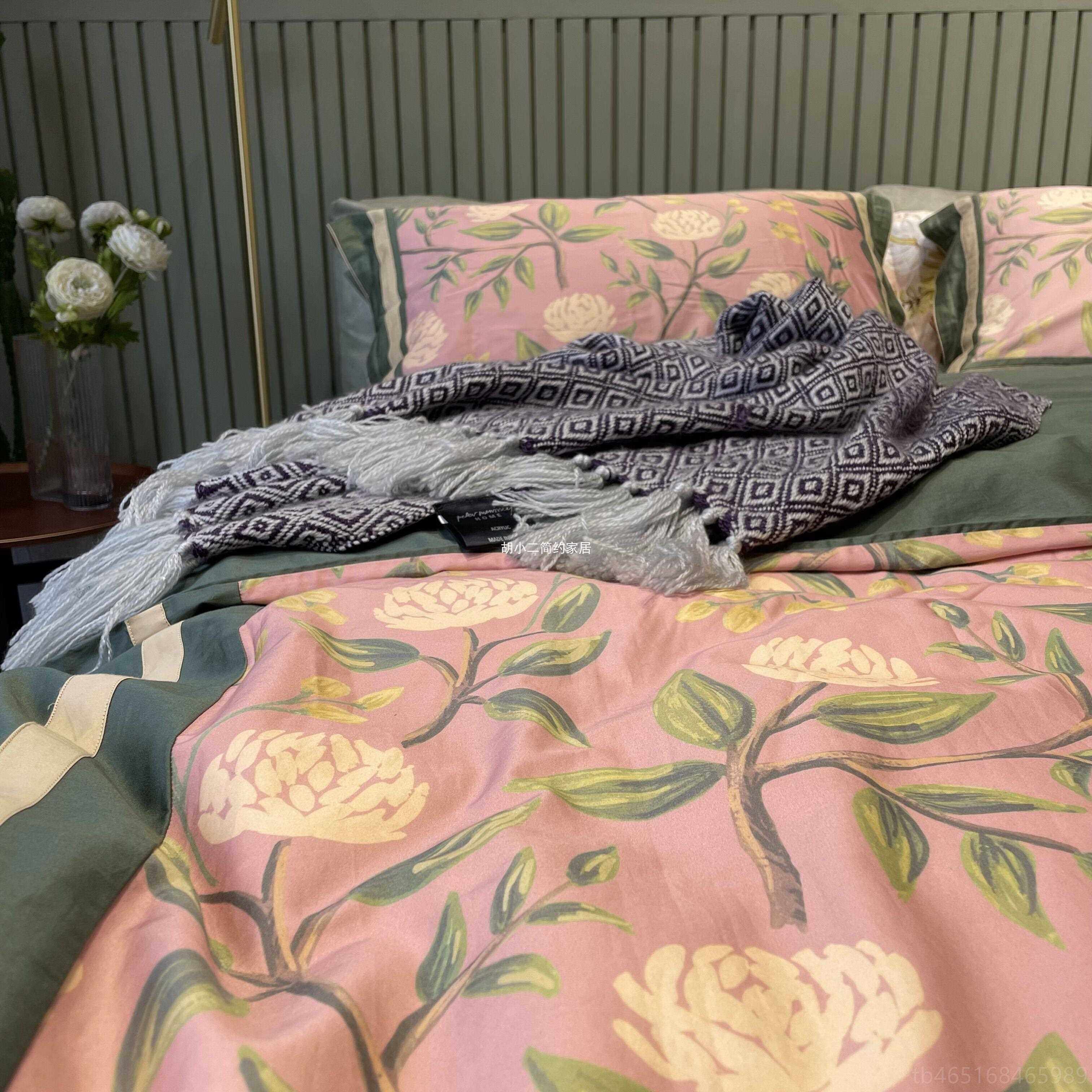 高档美式轻奢60支埃及长绒全棉棉床上四件被套棉花卉床单纯罩双人,床上用品,床品套件/四件套/多件套,淘宝优惠券,粉丝福利购,淘宝优惠卷