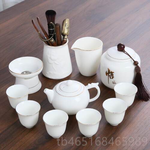 高档羊脂玉功茶具套家用客夫轻奢泡厅装茶办公室高档德化白瓷盖碗