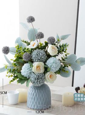 高档欧现客代蓝色系仿真电花假花陶瓷瓶轻奢高端厅北餐桌视柜装饰