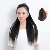 高档真直马尾长发真人发丝发假发女可烫染然隐形60三齿自抓夹高马