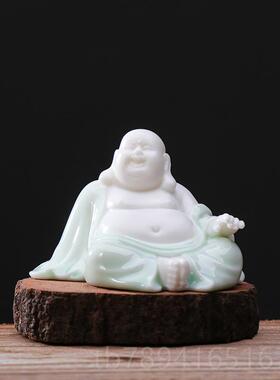 高档品瓷招精财弥勒佛羊脂玉大肚笑佛陶客玄关厅车载家居装饰禅意