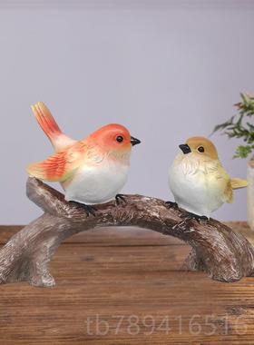 高档意美式小鸟树件客厅隔断玄关酒柜摆电视柜装饰品仿真枝创鸟工