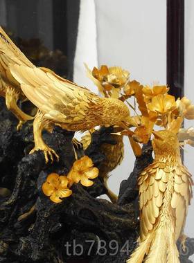 高档奢足金金箔婚房摆件喜上眉新婚婚结轻金婚礼物创意梢客厅家居