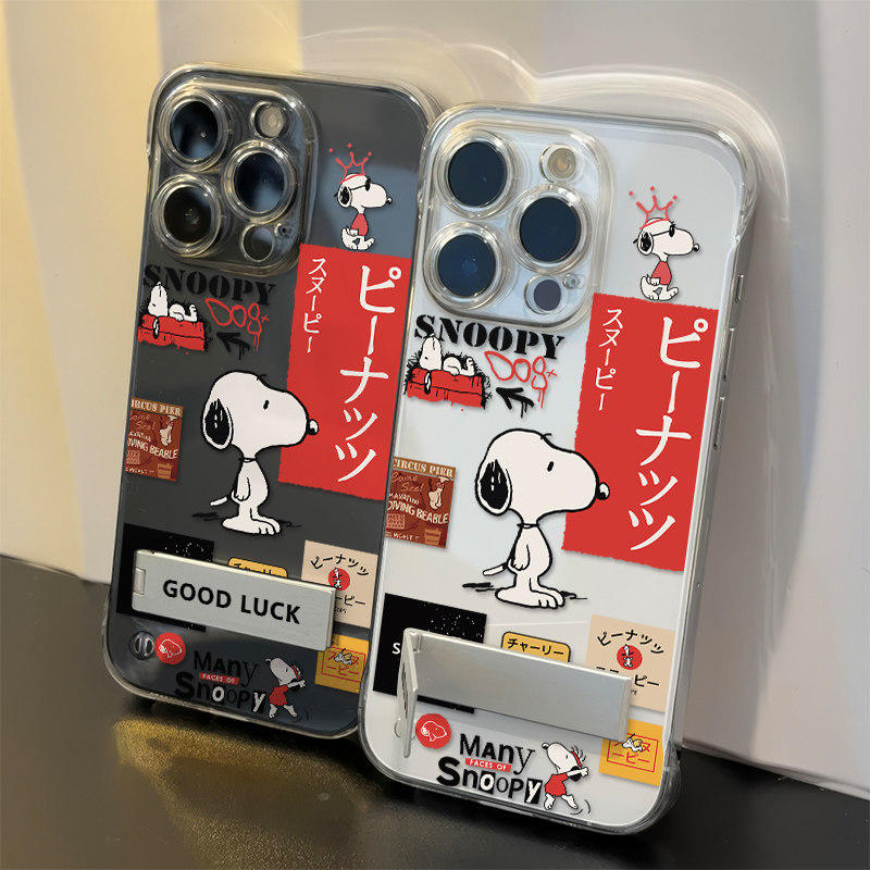 日文史努比一加12超薄iPhone16e透明OPPOFindx8高级感苹果14适用硬15plus无边框13ProMax手机壳带支架a58卡通