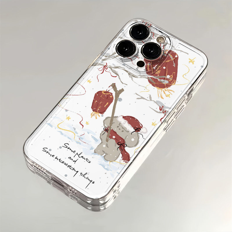 iPhone17苹果14创意透明软13ProMax小众15适用16PLUS手机壳红米K80Ultra可爱12冬日提灯笼小熊卡通红米TURBO5