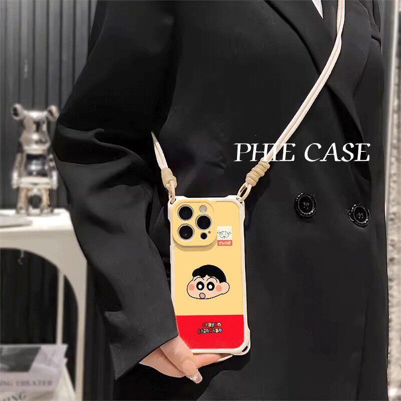 苹果16张嘴小新小白VIVOx300斜挎手腕挂绳14防摔iPhone17四角开孔13p透明15plus手机壳软12ProMax适用OPPOa5x