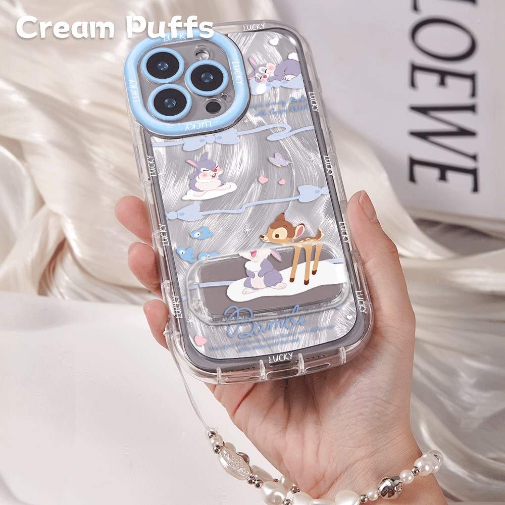 OPPOReno15镜子支架苹果12卡通兔子动画14plus少女心一加ACE5带挂绳17ProMax适用iPhone16手机壳软华为Mate70
