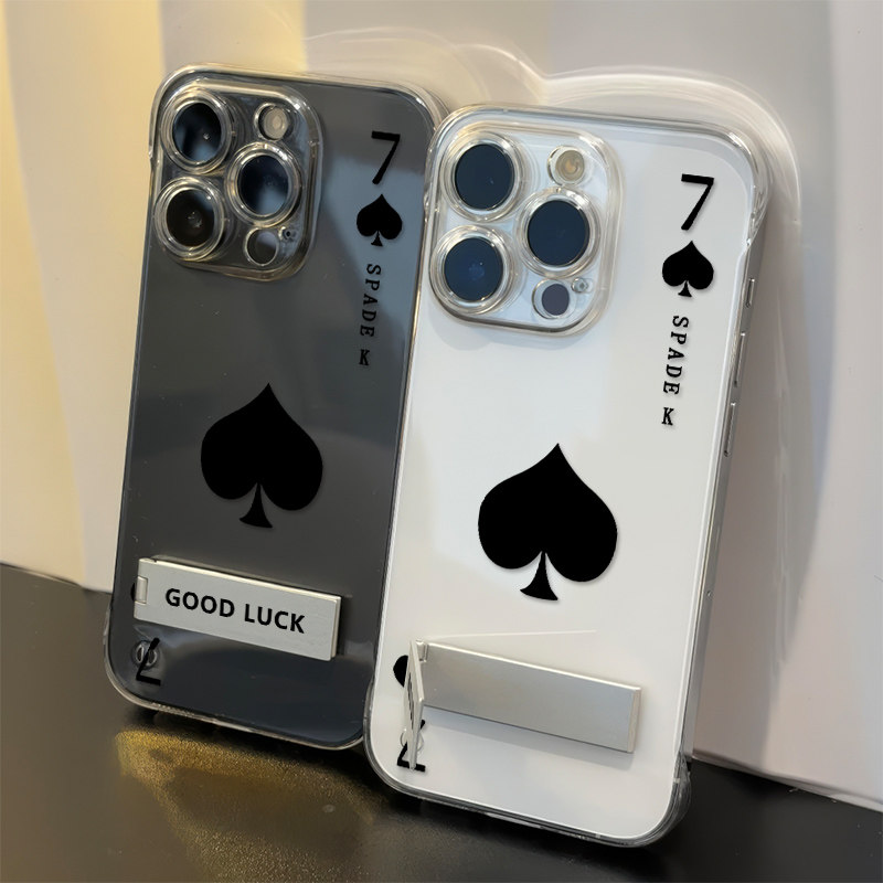 VIVOY500简约iPhone13高级感扑克牌适用VIVOIQOO15硬16plus手机壳带支架苹果14无边框小米17ProMax超薄12透明