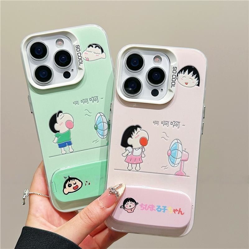 手机壳硬iPhone14高级感苹果16带镜子支架15plus吹风扇小丸子小新华为NOVA13彩银12ProMax适用情侣OPPOFINDX8