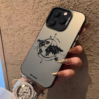 苹果16小众15ProMax手机壳OPPOFINDX8彩银x200s个性一加13T适用iPhone12硬华为nova14创意世界地图荣耀400PRO