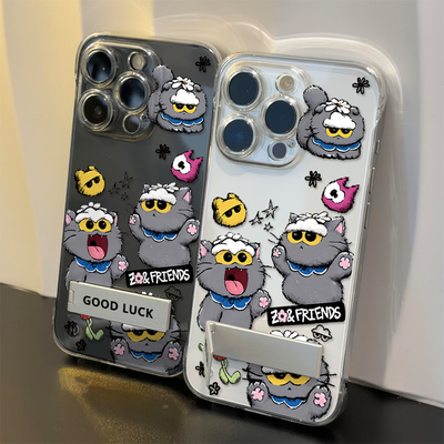手机壳带支架小米17苹果14透明硬iPhone13超薄高级感16PLUS权志龙猫咪同款适用15ProMax无边框12周边VIVOy500