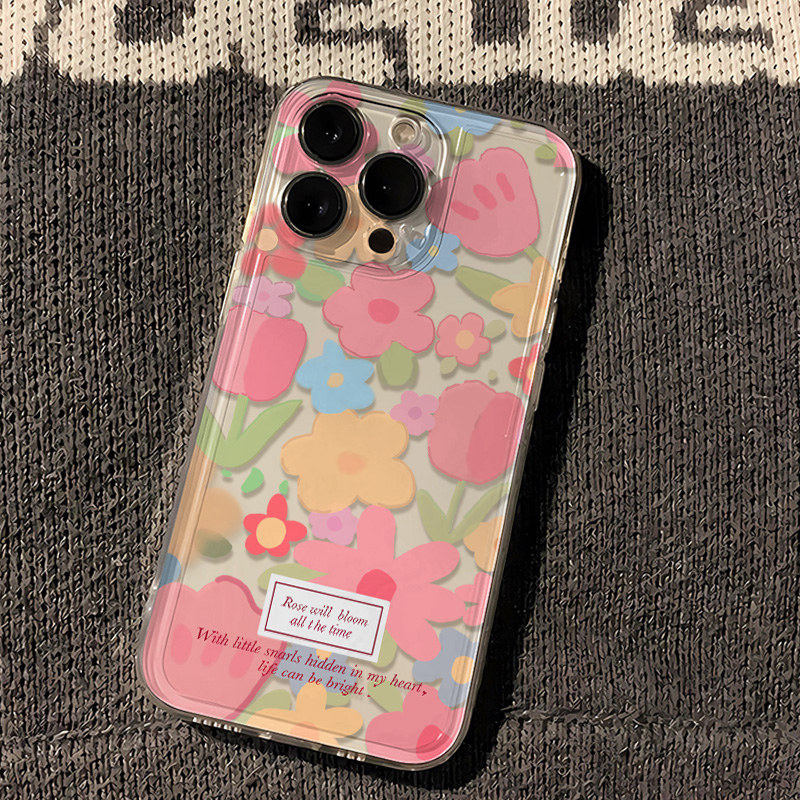 iPhone16小众OPPOFINDX8SPLUS苹果14创意一加13T标签彩色花朵15ProMax红米TURBO4PRO适用手机壳12透明软ins风