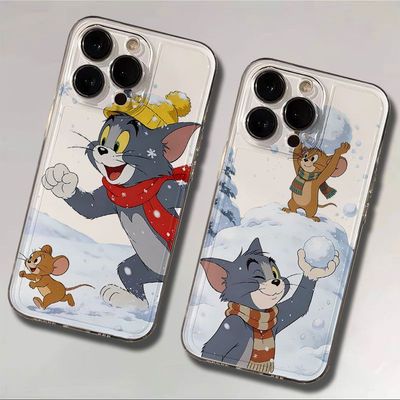 iPhone16透明华为Nova15适用ins风小米17Ultra冬日猫和老鼠情侣14plus小清新苹果13手机壳软12卡通OPPOFINDX9