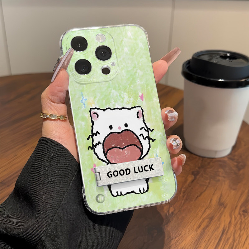 iPhone14大嘴情侣猫狗高级感适用16plus手机壳带支架硬苹果17无边框13ProMax超薄12透明可爱VIVOIQOO15麦芒40