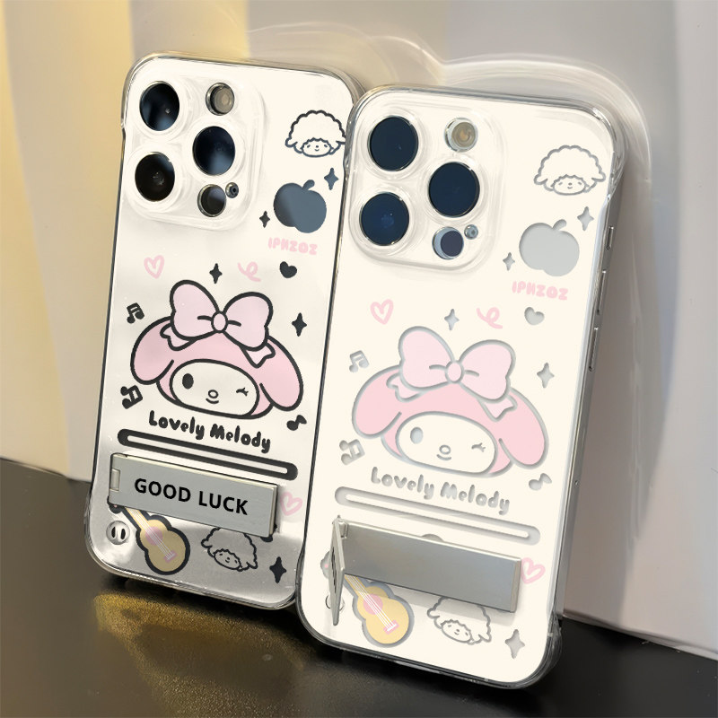 高级感苹果14适用硬15plus无边框13手机壳带支架12ProMax超薄iPhone16透明华为NOVA11三丽鸥美乐蒂x200少女心