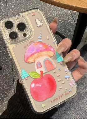 OPPOReno14透明软iPhone17苹果蘑菇屋12手机壳荣耀400PRO创意NOTE15小清新适用13ProMax小众16PLUS华为PURA80