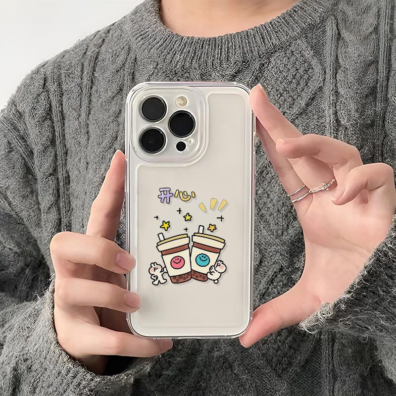 手机壳iPhone12透明适用小众16PLUS软15ProMax华为PURA80开心奶茶OPPOFINDX8S创意IQOO13一加ACE5ULTRA苹果14