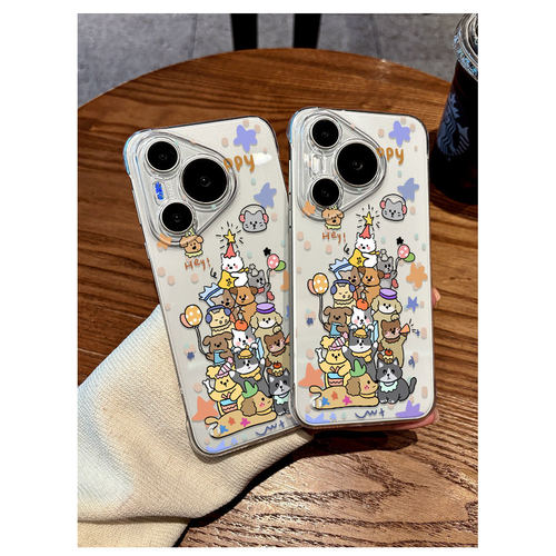 适用iPhone12苹果13p创意无边框超薄透明硬壳15ProMax硬14PLUS手机壳派对小狗适用华为NOVA16适用小米17ULTRA