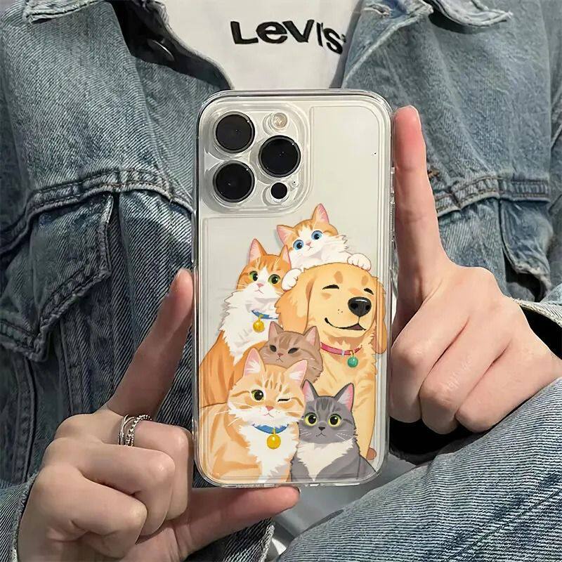 苹果16可爱IQOO12小米17金毛猫咪14ProMax透明iPhone13卡通手机壳软15PLUS适用华为mate80创意VIVOS50PROMINI