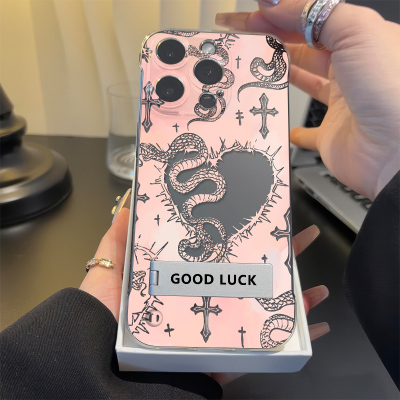 苹果14十字架蛇真我gt7pro高级感OPPOFindx8适用硬15plus无边框13ProMax手机壳带支架12超薄iPhone16透明小众