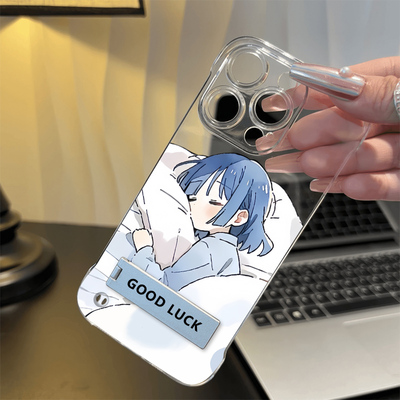 iPhone13睡觉山田凉手机壳带支架12超薄16ProMax透明真我gt7pro高级感苹果14适用硬15plus无边框x200二次元a5