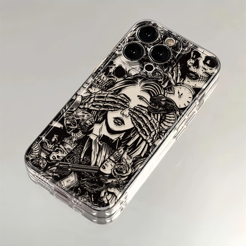 iPhone12ProMax苹果14个性红米TURBO5透明软一加13小众小米17ULTRA适用16PLUS手机壳OPPORENO15C创意骷髅少女