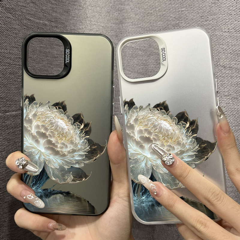 小米15高级感白莲花彩银VIVOiQOO13创意苹果14plus华为p70适用手机壳iPhone16promax国风硬OPPOreno12荣耀x60